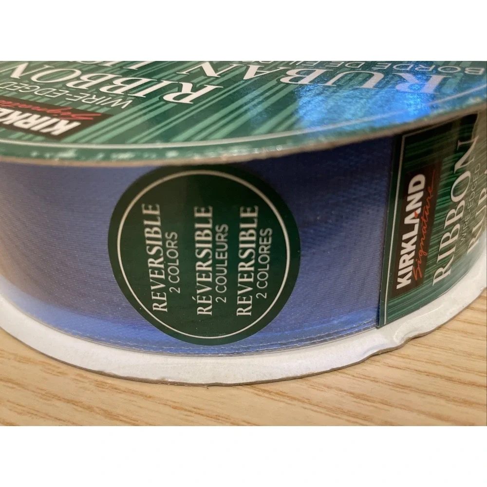Kirkland signature wire edged ribbon reversible‎ royal blue and silver 50 yards